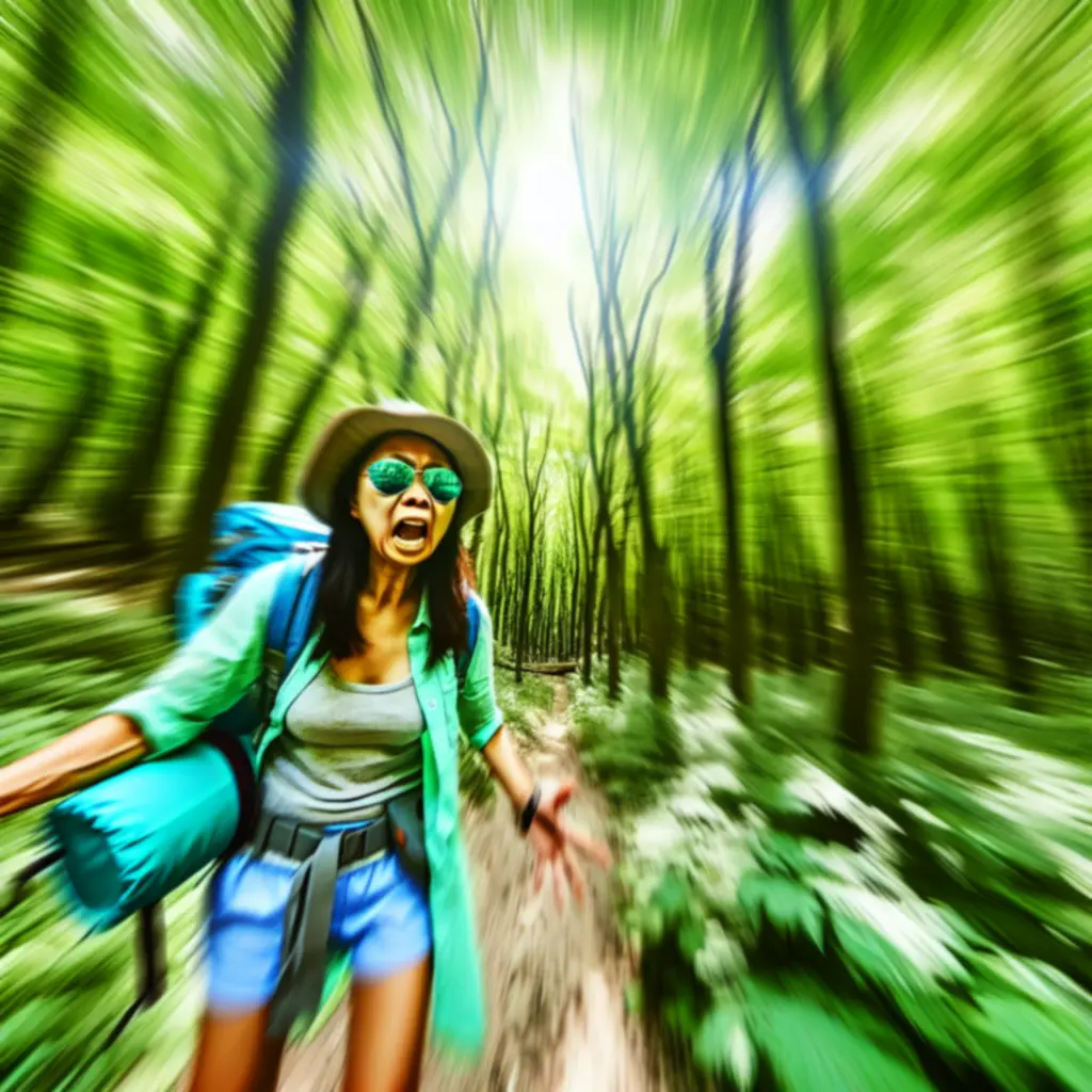 VandorTrail vásárló egy magyarországi túraútvonalon, bőrönddel és hátizsákkal a háttérben