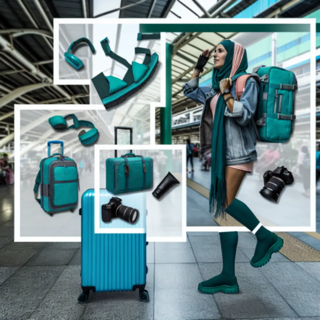 Utazó, aki VandorTrail bőrönddel és hátizsákkal halad át egy modern utazási környezetben.