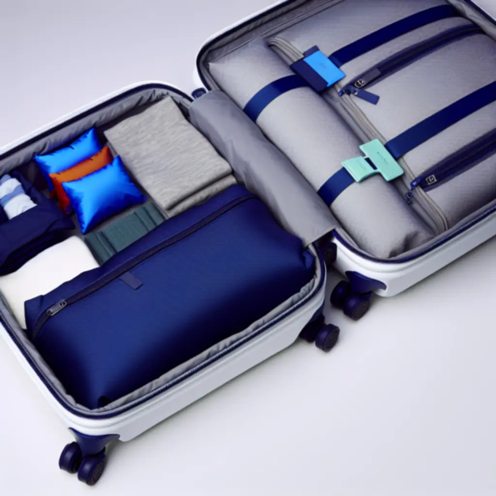 Nyitott VandorTrail bőrönd részletes belső elrendezéssel és utazási felszerelésekkel