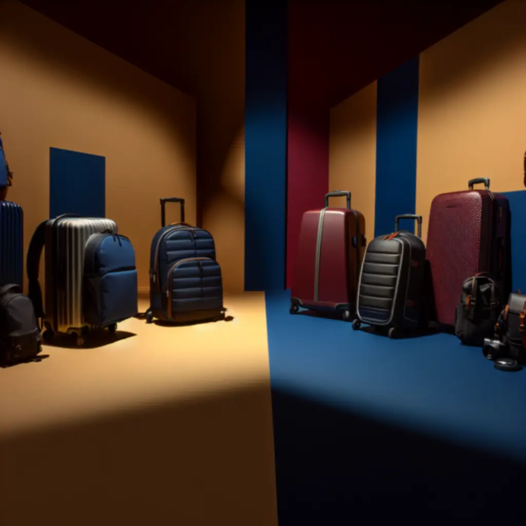 Keményfalú gurulós bőrönd utazási essentials kollekcióból, modern reptéri háttérrel.