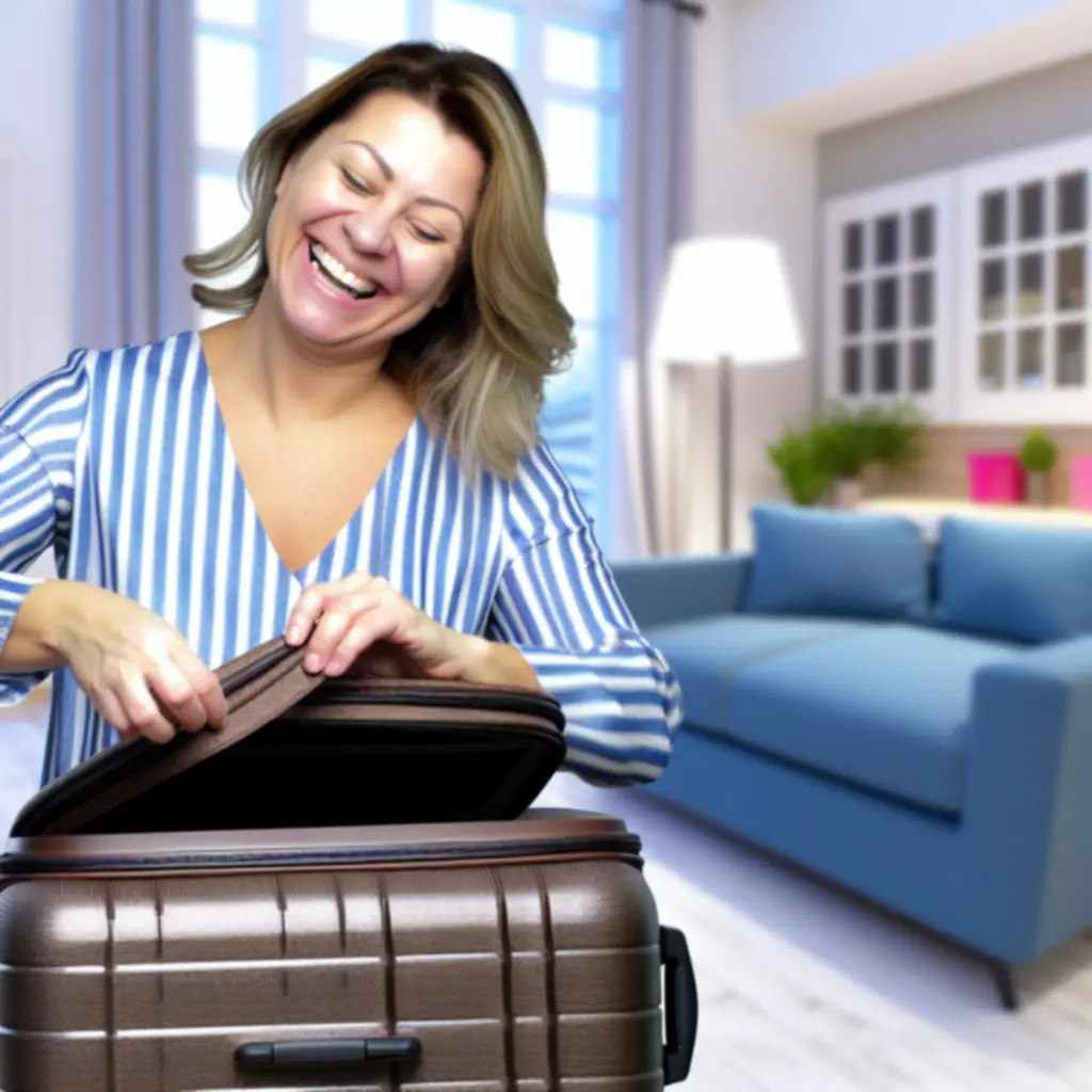 Elégedett utazó VandorTrail bőrönddel a repülőtéren